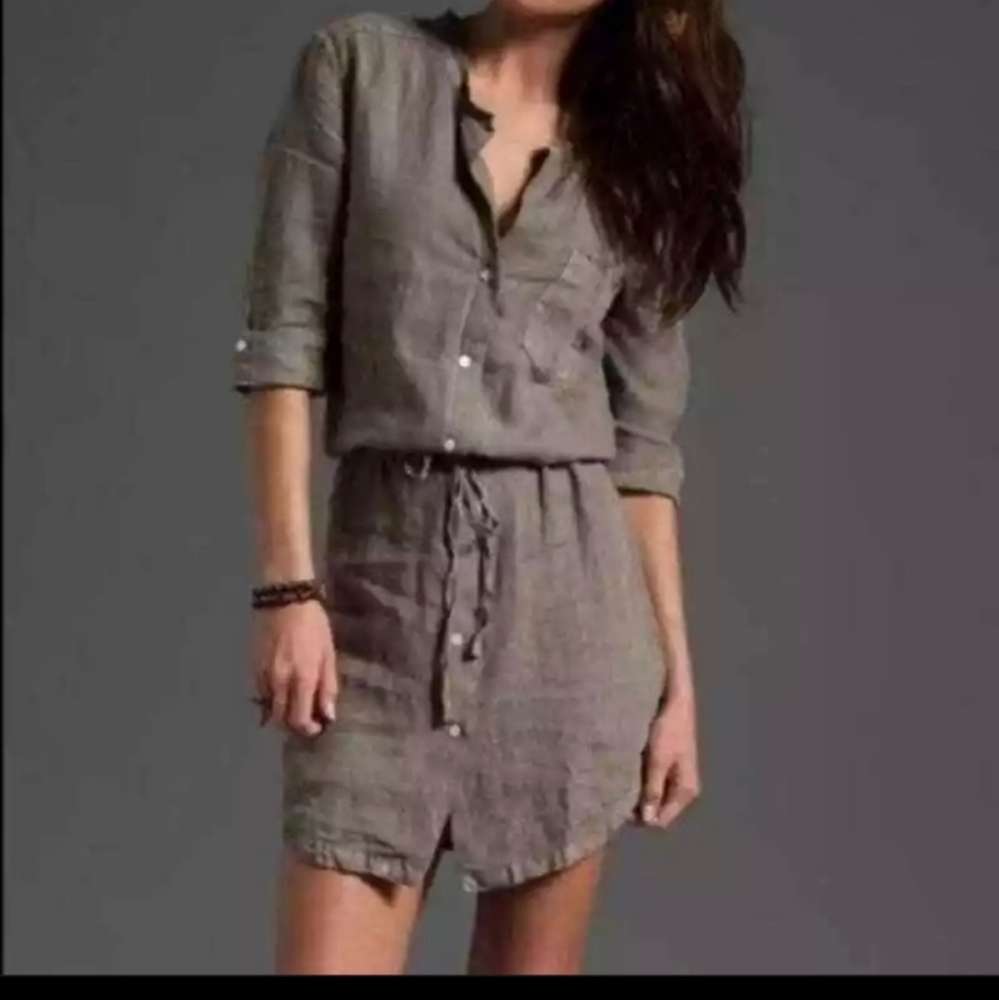 James Perse Linen Military Utility Shirt Dress L